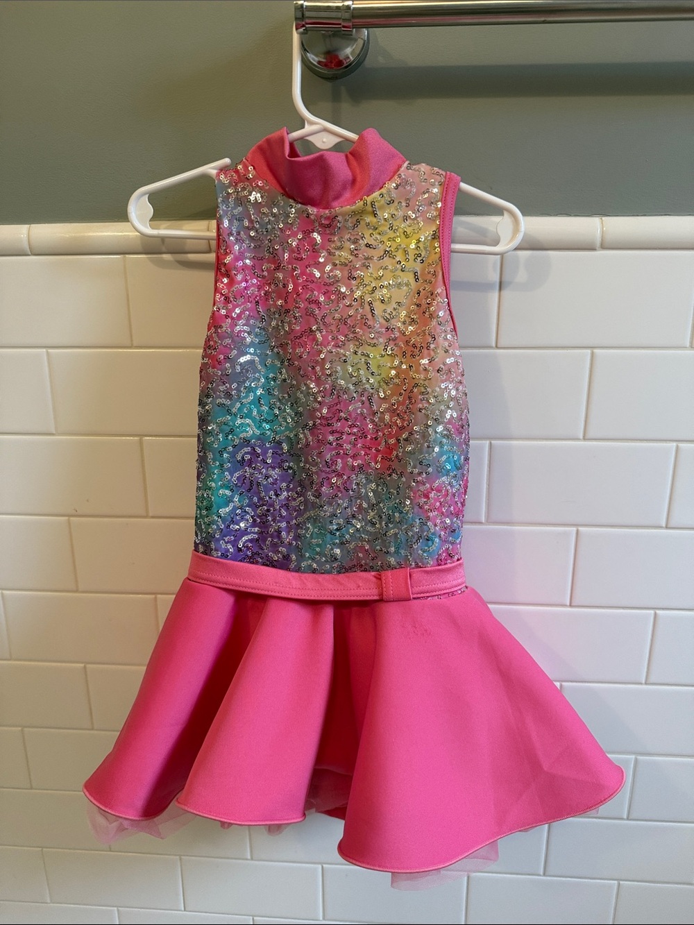 Weissman Girls' Sparkle Dance Dress in Hot Pink with Multicolor Sequin Bodice